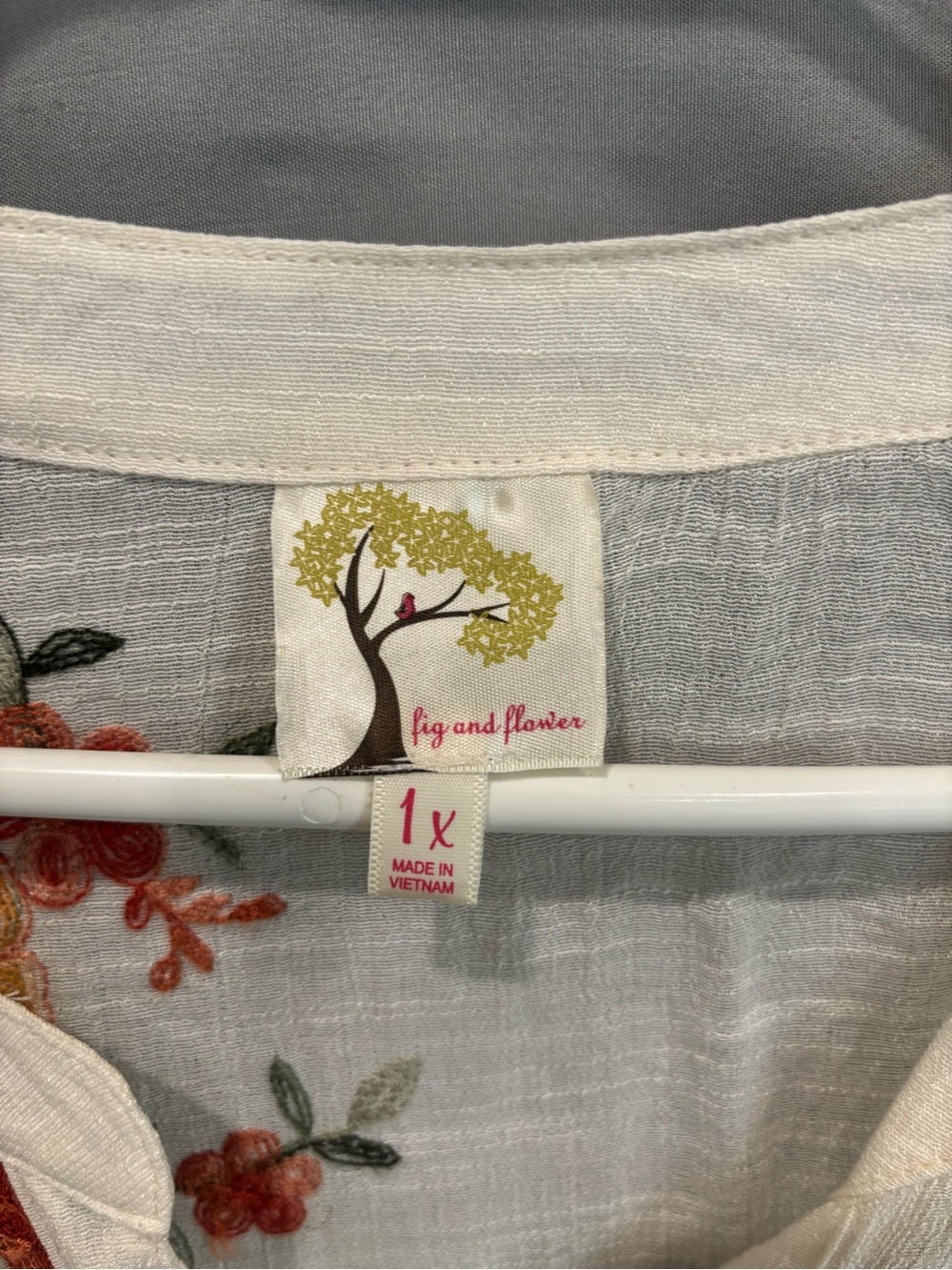 fig and flower White Blouse with Orange Floral Embroidery - Picture 2 of 5